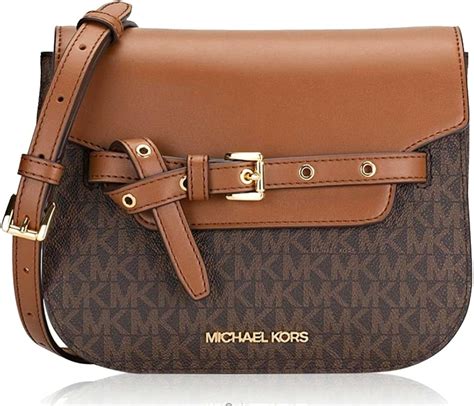 michael kors crossbody brown and red|Michael Kors brown leather handbag.